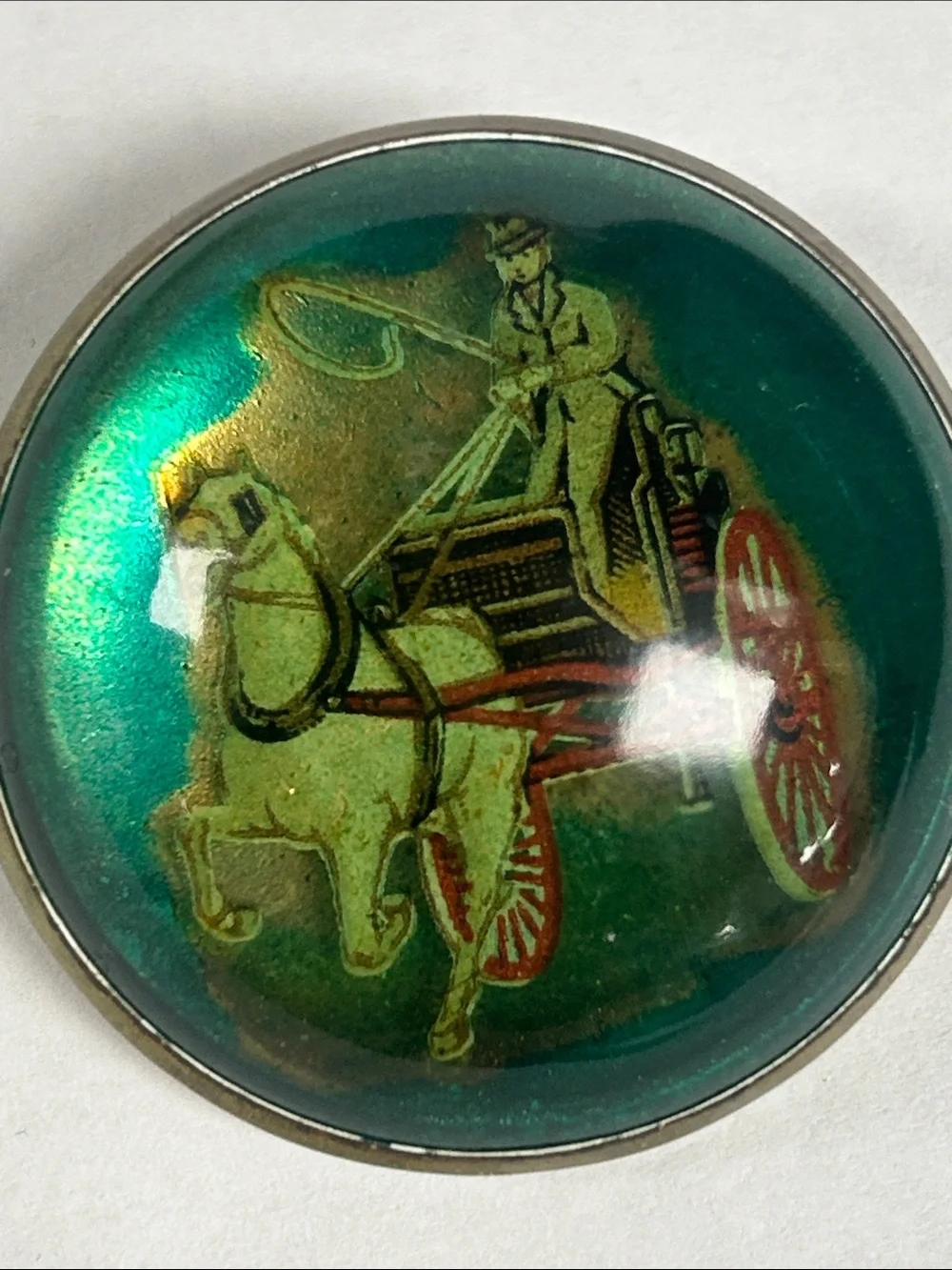Vintage Green Horse & Carriage Glass Bridle Brooch